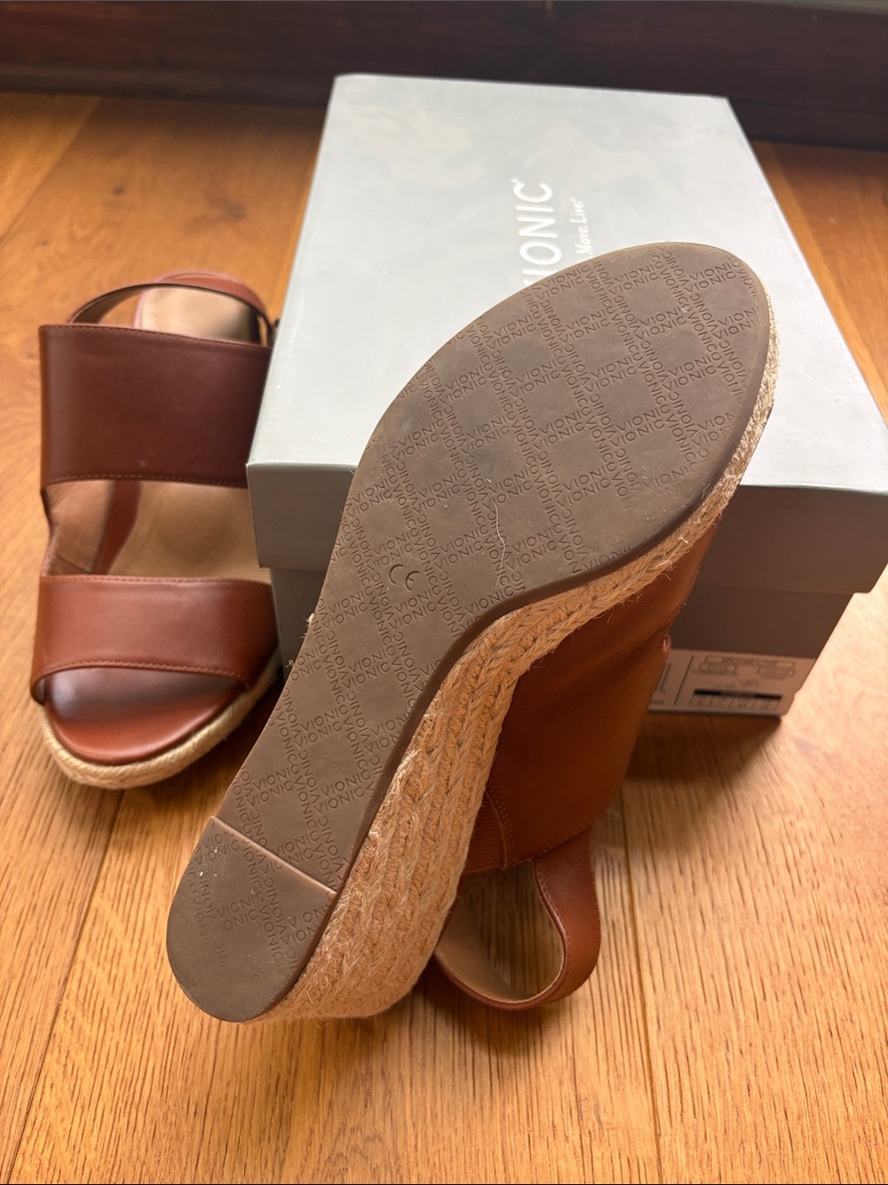 Vionic Brooke Brown Leather Espadrille Wedge Sandals with Slingback - Picture 3 of 3